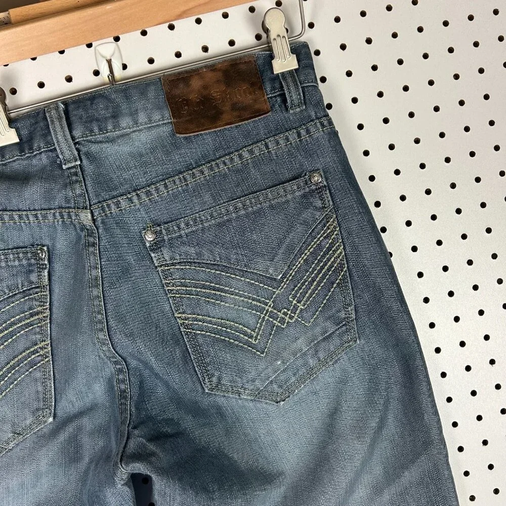Old Skool Y2K Gothic Baggy Jeans 34x34 Blue Grunge Embroidered Honeycomb Gray‎